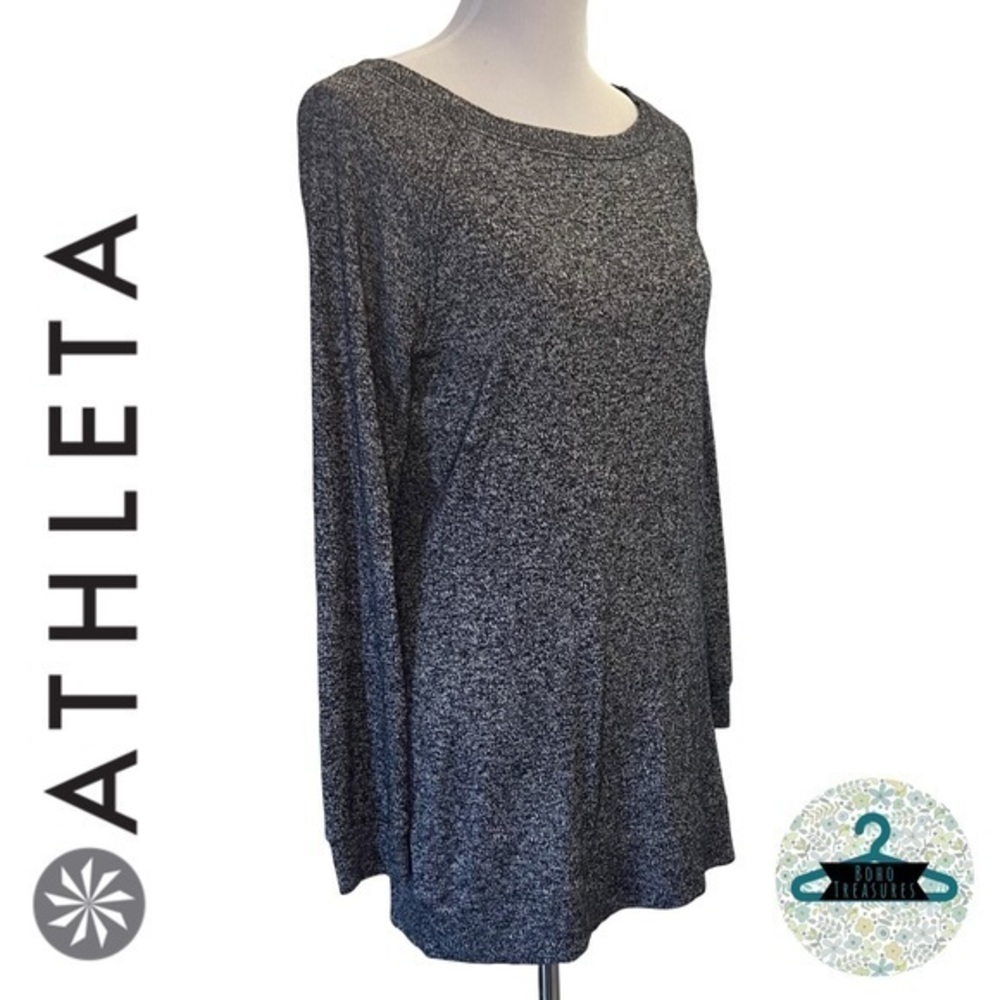 ATHLETA Marled Charcoal Gray Crew Neck Long Sleeve Tunic - M